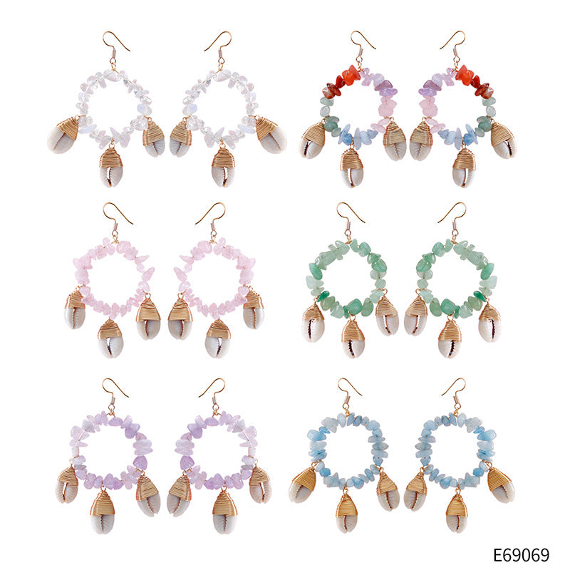 Wholesale Conch Shell Rubble Hand Woven Earrings